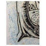 Asian Style Ink Drawing on Handmade Paper 15 x 22