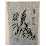 15 x 24 Asian Style Artwork on Handmade Paper with Bird Motif