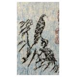 15 x 24 Asian Style Artwork on Handmade Paper with Bird Motif