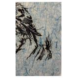 15 x 24 Asian Style Artwork on Handmade Paper with Bird Motif