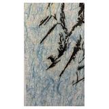 15 x 24 Asian Style Artwork on Handmade Paper with Bird Motif