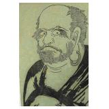 Large Asian Ink Portrait Print on Green Paper 15 x 24