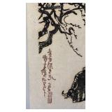 Asian-Style Ink Artwork on Fiber Paper, Child on Ox, 15 x 22 Inches