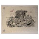 15 x 22 Asian-Style Ink and Red Mark Art Print on Textured Paper