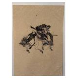 Ink Illustration of Horse and Rider on Handmade Paper 15 x 22
