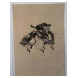 Ink Illustration of Horse and Rider on Handmade Paper 15 x 22