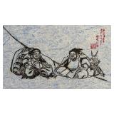 Asian-Style Ink Artwork on Handmade Paper, 15 x 22 Inches