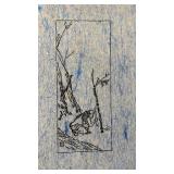 Ink Drawing on Handmade Blue Paper 15x22