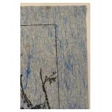 Ink Drawing on Handmade Blue Paper 15x22