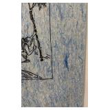 Ink Drawing on Handmade Blue Paper 15x22