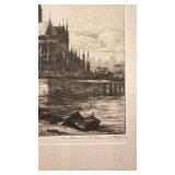 Etched Print of Notre Dame Scene by E. Morgan, Matted 16 x 12
