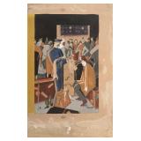 Art Deco Style Mixed Media Artwork Signed Haupt 14 x 18.5 Inches