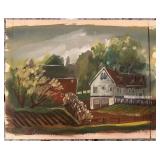 Rustic Farmhouse Landscape Painting on Paper 9x11 in