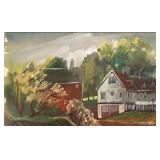 Rustic Farmhouse Landscape Painting on Paper 9x11 in