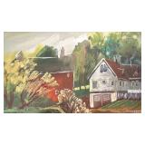 Rustic Farmhouse Landscape Painting on Paper 9x11 in
