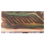 Rustic Farmhouse Landscape Painting on Paper 9x11 in