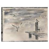 K. Valentas 10 x 14 Watercolor Seagull Artwork