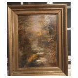 Framed Original Landscape Oil Painting with Vintage Wood Frame 17 x 21