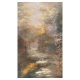 Framed Original Landscape Oil Painting with Vintage Wood Frame 17 x 21