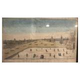 Antique Framed Hand-Colored Engraving Vue de Varsovie 18x11.5