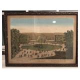 Framed 14x19 Antique Color Print of French Garden Scene