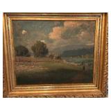 Signed Framed Landscape Oil Painting 29 x 34.5 Inches with Ornate Gold Frame