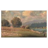 Signed Framed Landscape Oil Painting 29 x 34.5 Inches with Ornate Gold Frame