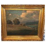 Signed Framed Landscape Oil Painting 29 x 34.5 Inches with Ornate Gold Frame