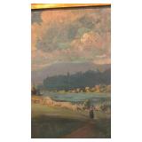 Signed Framed Landscape Oil Painting 29 x 34.5 Inches with Ornate Gold Frame