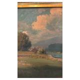 Signed Framed Landscape Oil Painting 29 x 34.5 Inches with Ornate Gold Frame