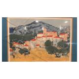 Bordenave Signed Framed Village Landscape Print with Certificate of Authenticity
