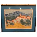 Bordenave Signed Framed Village Landscape Print with Certificate of Authenticity