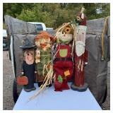 Decorative Fall and Christmas Figures including Scarecrow, Witch, and Santa