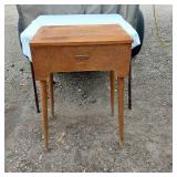 Vintage Wooden Sewing Table with Hinged Top and Storage Compartment