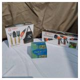 Garden Tool Set, Watering Nozzle Set, and Square Pattern Sprinkler