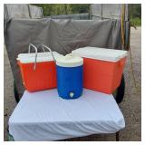 Cooler Set including Two Coolers and One Blue Water Dispenser