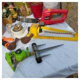 Garden Tools and Pots Collection including Electric Homelite Hedge Trimmer, Watering Accessories, and Decorative Planters