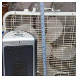 Box Fan, Lasko Ceramic Tower Heater, and Honeywell Oil-Filled Radiator Heater