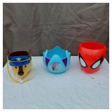 Spider-Man, Frozen, and Paw Patrol Themed Halloween Candy Buckets