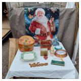 Claire Burke Holiday Collectibles 2001 Plate, Santa Tapestry, and Decorative Items