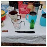 Household Items Including Vintage Can Opener and Assorted Kitchenware