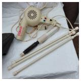 Assorted Household Items including Conair Pro Style 1500 Hair Dryer, Trash Bin, and Footwear