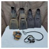 Diving Equipment Lot including Sportsways Waterlung Fins, Voit Swim Fins, and Divers Regulator