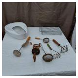 Lot of  Kitchen Utensils and Enamelware Bedpan