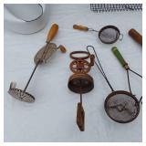 Lot of  Kitchen Utensils and Enamelware Bedpan