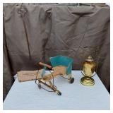 Lamp, Farmers Elevator Lake Lillian Dust Pan (dented), Doll Cart