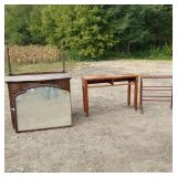 Antique Dresser with Mirror and Desk, plus Towel Rack
