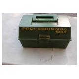 Loaded Vintage Green Tackle Box, Mepps spinners spoons and more!