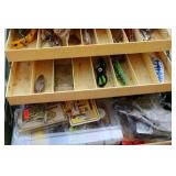 Loaded Vintage Green Tackle Box, Mepps spinners spoons and more!