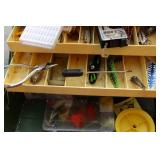 Loaded Vintage Green Tackle Box, Mepps spinners spoons and more!